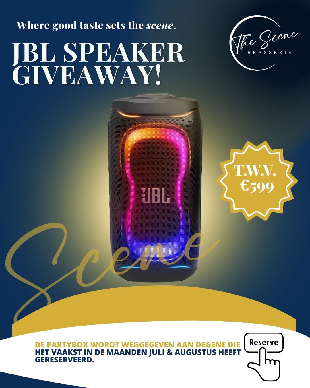 Poster: JBL Speaker Giveaway bij The Scene, win een JBL PartyBox ter waarde van 599 euro